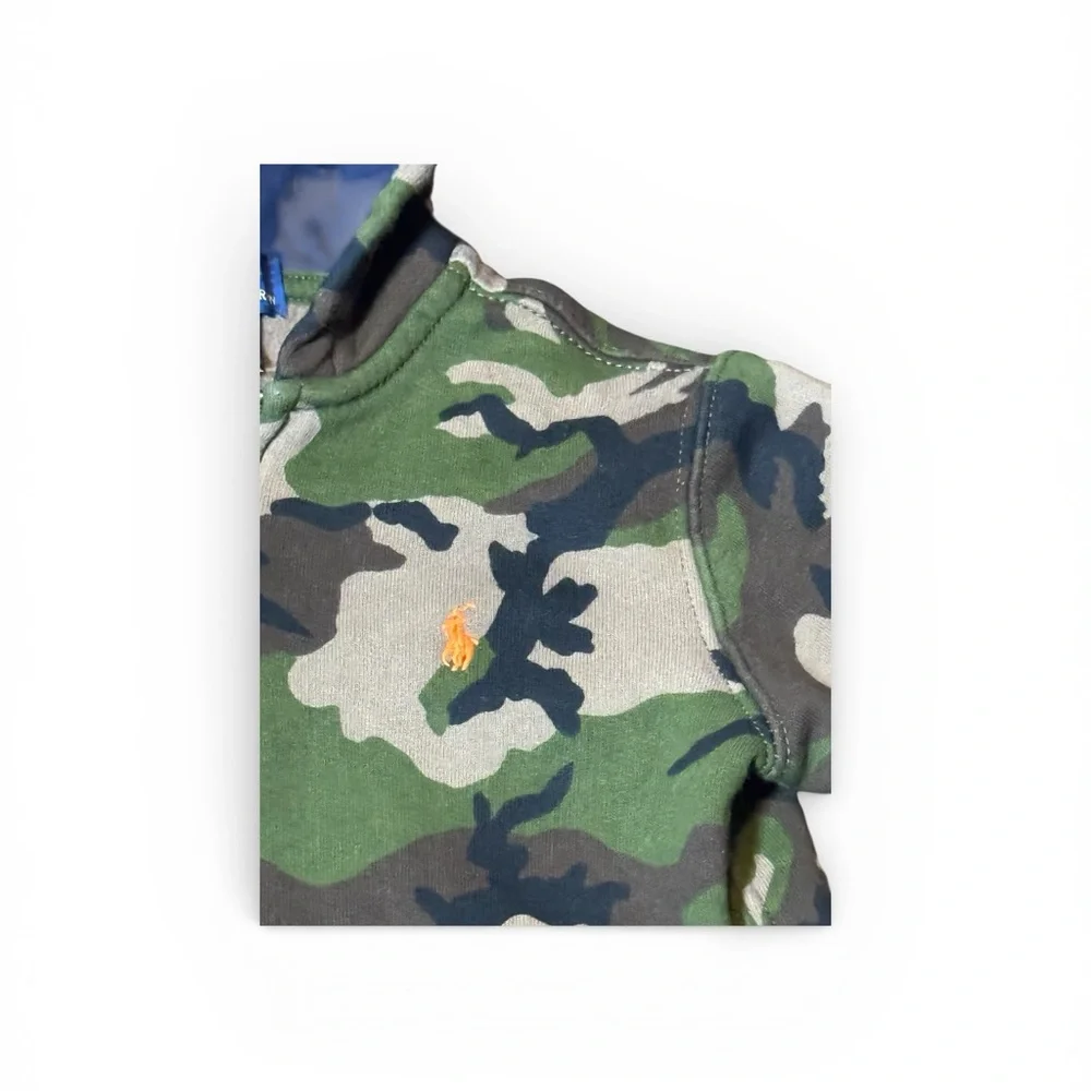 Polo Ralph Lauren Green Camouflage Hoodie Size 4T Full Zip Front Pockets